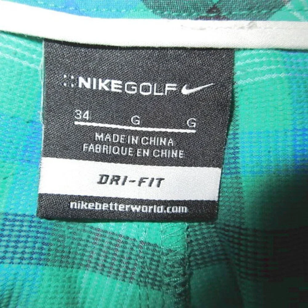 Nike Golf Shorts Mens Size 34 Performance Stretch Dri-Fit Blue Plaid Gorp 11”